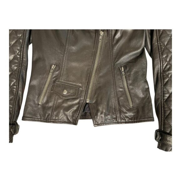 Black Rivet Asymmetrical Moto Leather Jacket~Size Small~Brown Slim Modern Fit - Picture 12 of 17